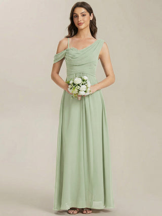 Short Sleeves Asymmetrical Sequin A-Line Floor Length Bridesmaid Dresses