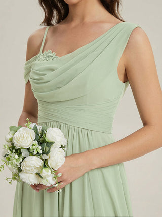 Short Sleeves Asymmetrical Sequin A-Line Floor Length Bridesmaid Dresses