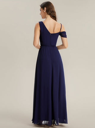 Short Sleeves Asymmetrical Sequin A-Line Floor Length Bridesmaid Dresses