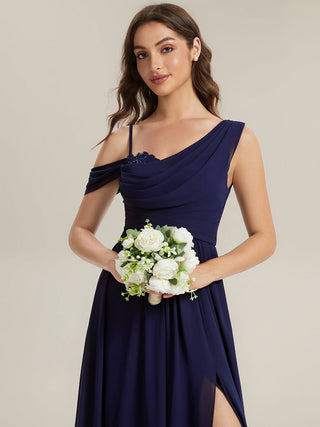 Short Sleeves Asymmetrical Sequin A-Line Floor Length Bridesmaid Dresses