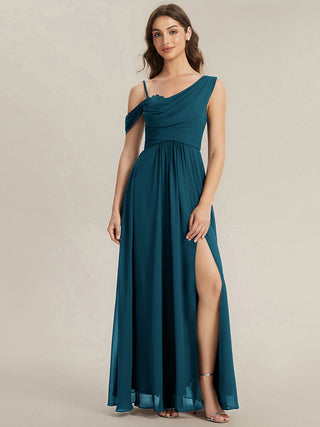 Plus Size Sleeveless Cowl Neck A-Line Chiffon Maxi Bridesmaid Dresses