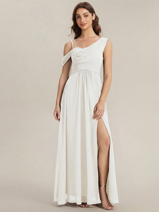 Short Sleeves Asymmetrical Sequin A-Line Floor Length Bridesmaid Dresses