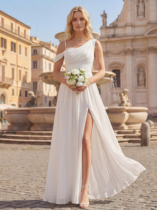 Short Sleeves Asymmetrical Sequin A-Line Floor Length Bridesmaid Dresses