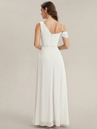 Short Sleeves Asymmetrical Sequin A-Line Floor Length Bridesmaid Dresses