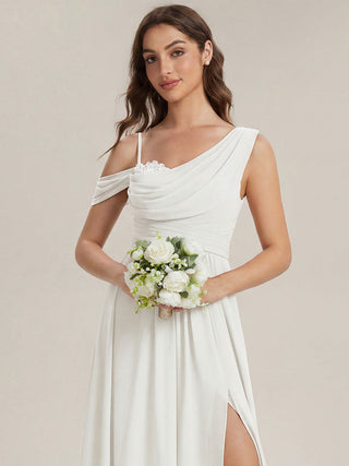 Short Sleeves Asymmetrical Sequin A-Line Floor Length Bridesmaid Dresses