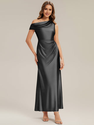 Short Sleeve Asymmetrical High Stretch Sheath Dress with Thigh-High Slit Bridesmaid Dresses