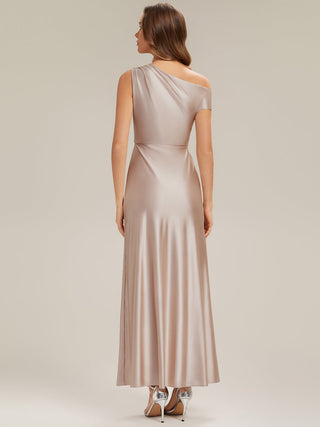 Short Sleeve Asymmetrical High Stretch Sheath Dress with Thigh-High Slit Bridesmaid Dresses