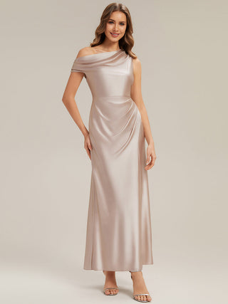 Short Sleeve Asymmetrical High Stretch Sheath Dress with Thigh-High Slit Bridesmaid Dresses