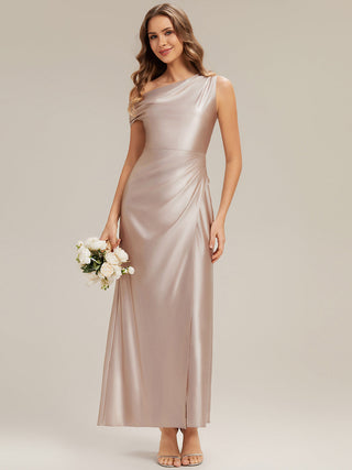 Short Sleeve Asymmetrical High Stretch Sheath Dress with Thigh-High Slit Bridesmaid Dresses