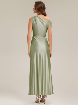 Short Sleeve Asymmetrical High Stretch Sheath Dress with Thigh-High Slit Bridesmaid Dresses