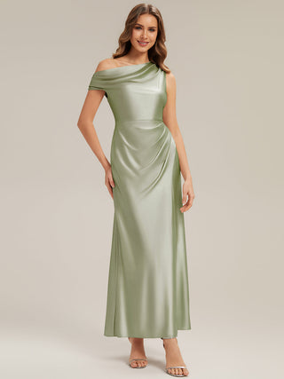 Short Sleeve Asymmetrical High Stretch Sheath Dress with Thigh-High Slit Bridesmaid Dresses