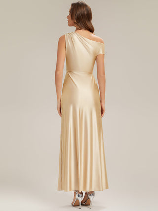 Short Sleeve Asymmetrical High Stretch Sheath Dress with Thigh-High Slit Bridesmaid Dresses