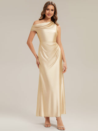 Short Sleeve Asymmetrical High Stretch Sheath Dress with Thigh-High Slit Bridesmaid Dresses