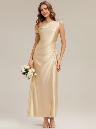 Short Sleeve Asymmetrical High Stretch Sheath Dress with Thigh-High Slit Bridesmaid Dresses