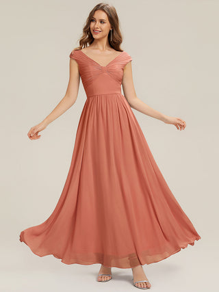 Commercial Sleeveless Off Shoulder Deep V-Neck Pleated A-Line Floor Length Bridesmaid Dresses
