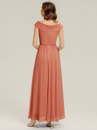 Commercial Sleeveless Off Shoulder Deep V-Neck Pleated A-Line Floor Length Bridesmaid Dresses