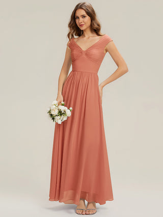 Commercial Sleeveless Off Shoulder Deep V-Neck Pleated A-Line Floor Length Bridesmaid Dresses