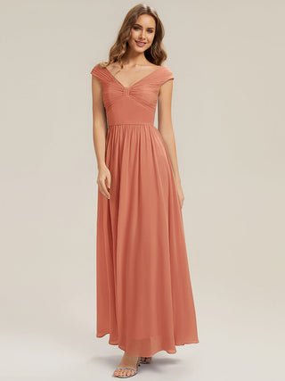Commercial Sleeveless Off Shoulder Deep V-Neck Pleated A-Line Floor Length Bridesmaid Dresses