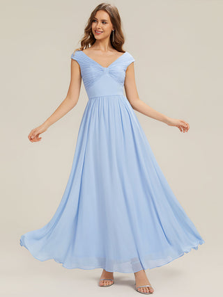 Commercial Sleeveless Off Shoulder Deep V-Neck Pleated A-Line Floor Length Bridesmaid Dresses