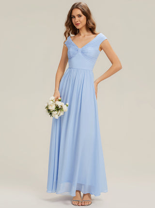 Commercial Sleeveless Off Shoulder Deep V-Neck Pleated A-Line Floor Length Bridesmaid Dresses