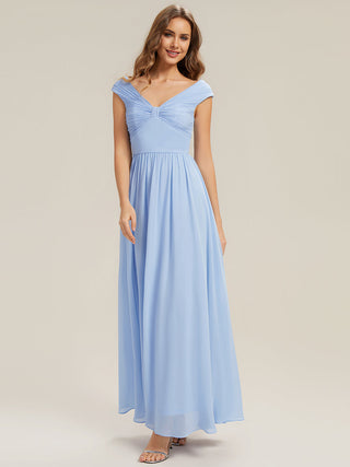 Commercial Sleeveless Off Shoulder Deep V-Neck Pleated A-Line Floor Length Bridesmaid Dresses