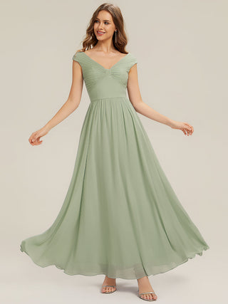 Commercial Sleeveless Off Shoulder Deep V-Neck Pleated A-Line Floor Length Bridesmaid Dresses