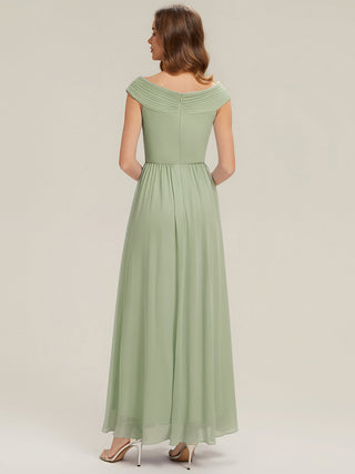 Commercial Sleeveless Off Shoulder Deep V-Neck Pleated A-Line Floor Length Bridesmaid Dresses