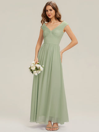 Commercial Sleeveless Off Shoulder Deep V-Neck Pleated A-Line Floor Length Bridesmaid Dresses