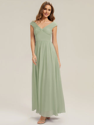 Commercial Sleeveless Off Shoulder Deep V-Neck Pleated A-Line Floor Length Bridesmaid Dresses