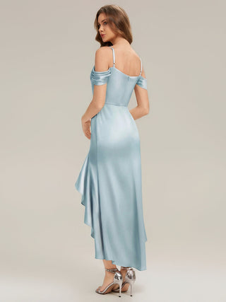 Short Sleeve Cowl Neck Fishtail High-Low Bridesmaid Dresses