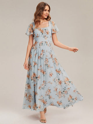 Short Sleeve Ruffle Backless Ruched A-Line Floor Length Bridesmaid Dresses