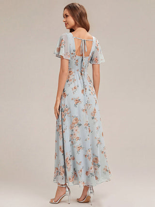 Short Sleeve Ruffle Backless Ruched A-Line Floor Length Bridesmaid Dresses