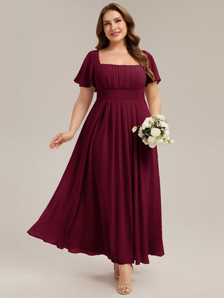 Short Sleeve Ruffle Backless Ruched A-Line Floor Length Bridesmaid Dresses