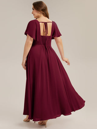 Short Sleeve Ruffle Backless Ruched A-Line Floor Length Bridesmaid Dresses