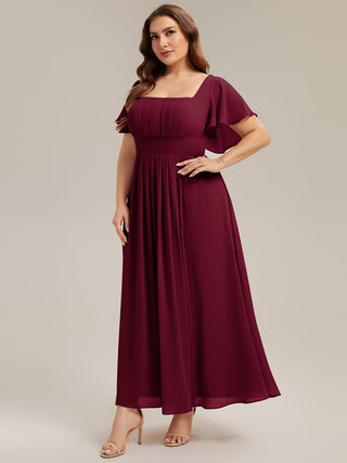 Short Sleeve Ruffle Backless Ruched A-Line Floor Length Bridesmaid Dresses