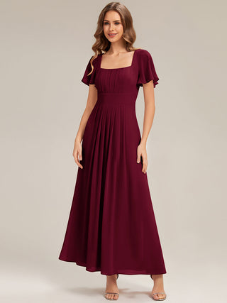 Short Sleeve Ruffle Backless Ruched A-Line Floor Length Bridesmaid Dresses