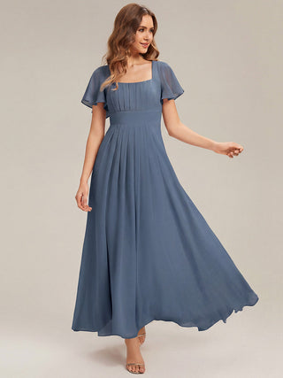 Short Sleeve Ruffle Backless Ruched A-Line Floor Length Bridesmaid Dresses