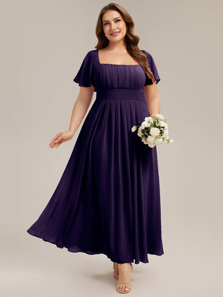 Short Sleeve Ruffle Backless Ruched A-Line Floor Length Bridesmaid Dresses