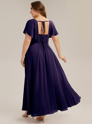 Short Sleeve Ruffle Backless Ruched A-Line Floor Length Bridesmaid Dresses