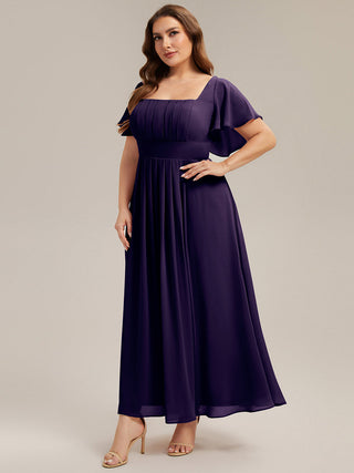 Short Sleeve Ruffle Backless Ruched A-Line Floor Length Bridesmaid Dresses