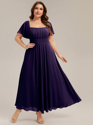Short Sleeve Ruffle Backless Ruched A-Line Floor Length Bridesmaid Dresses