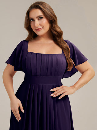Short Sleeve Ruffle Backless Ruched A-Line Floor Length Bridesmaid Dresses