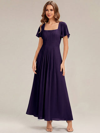 Short Sleeve Ruffle Backless Ruched A-Line Floor Length Bridesmaid Dresses