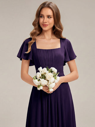 Short Sleeve Ruffle Backless Ruched A-Line Floor Length Bridesmaid Dresses