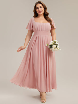 Short Sleeve Ruffle Backless Ruched A-Line Floor Length Bridesmaid Dresses