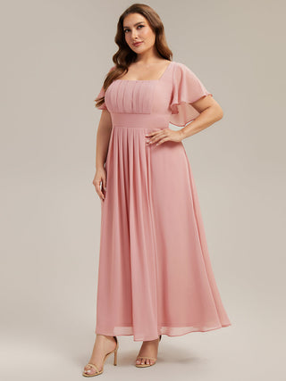 Short Sleeve Ruffle Backless Ruched A-Line Floor Length Bridesmaid Dresses