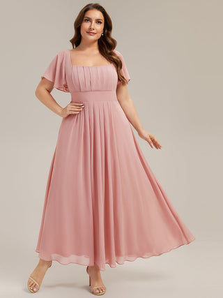 Short Sleeve Ruffle Backless Ruched A-Line Floor Length Bridesmaid Dresses