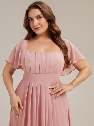 Short Sleeve Ruffle Backless Ruched A-Line Floor Length Bridesmaid Dresses
