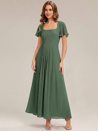 Short Sleeve Ruffle Backless Ruched A-Line Floor Length Bridesmaid Dresses