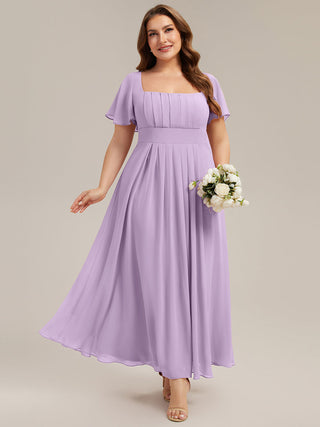 Short Sleeve Ruffle Backless Ruched A-Line Floor Length Bridesmaid Dresses